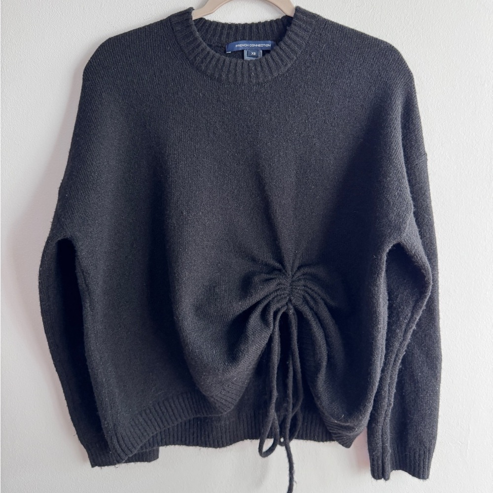 French Connection Black Crew Neck Sweater with Drawstring